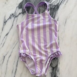 Cat & Jack Lavender and White Striped One-Piece Swimsuit